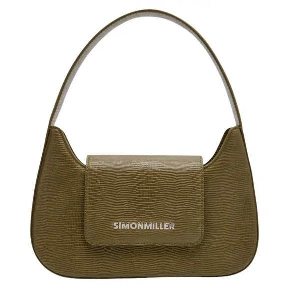 SIMON MILLER Retro Lizard-embossed Shoulder Bag In Alien Green - Picture 1 of 3